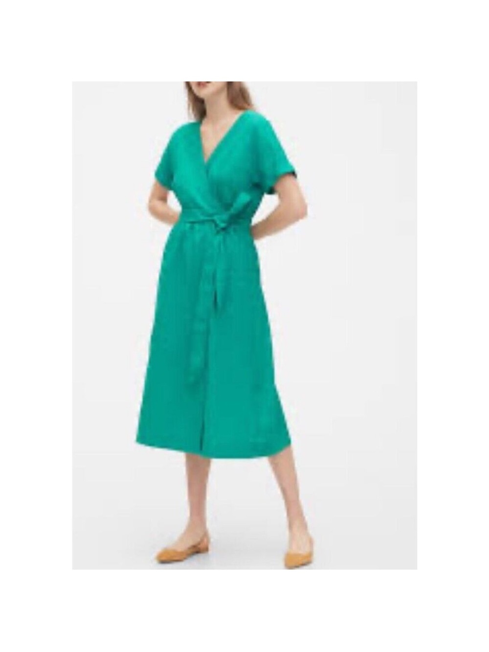 Green  Wrap Midi Dress with Tie Waist